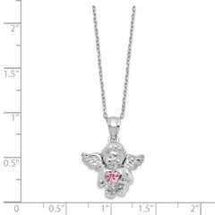 Sterling Silver RH-pltd CZ Oct Birthstone Angel Ash Holder 18in Necklace