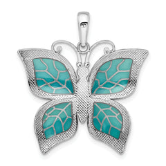 De-Ani Sterling Silver Rhodium-Plated Polished Enameled Aqua Butterfly Pendant