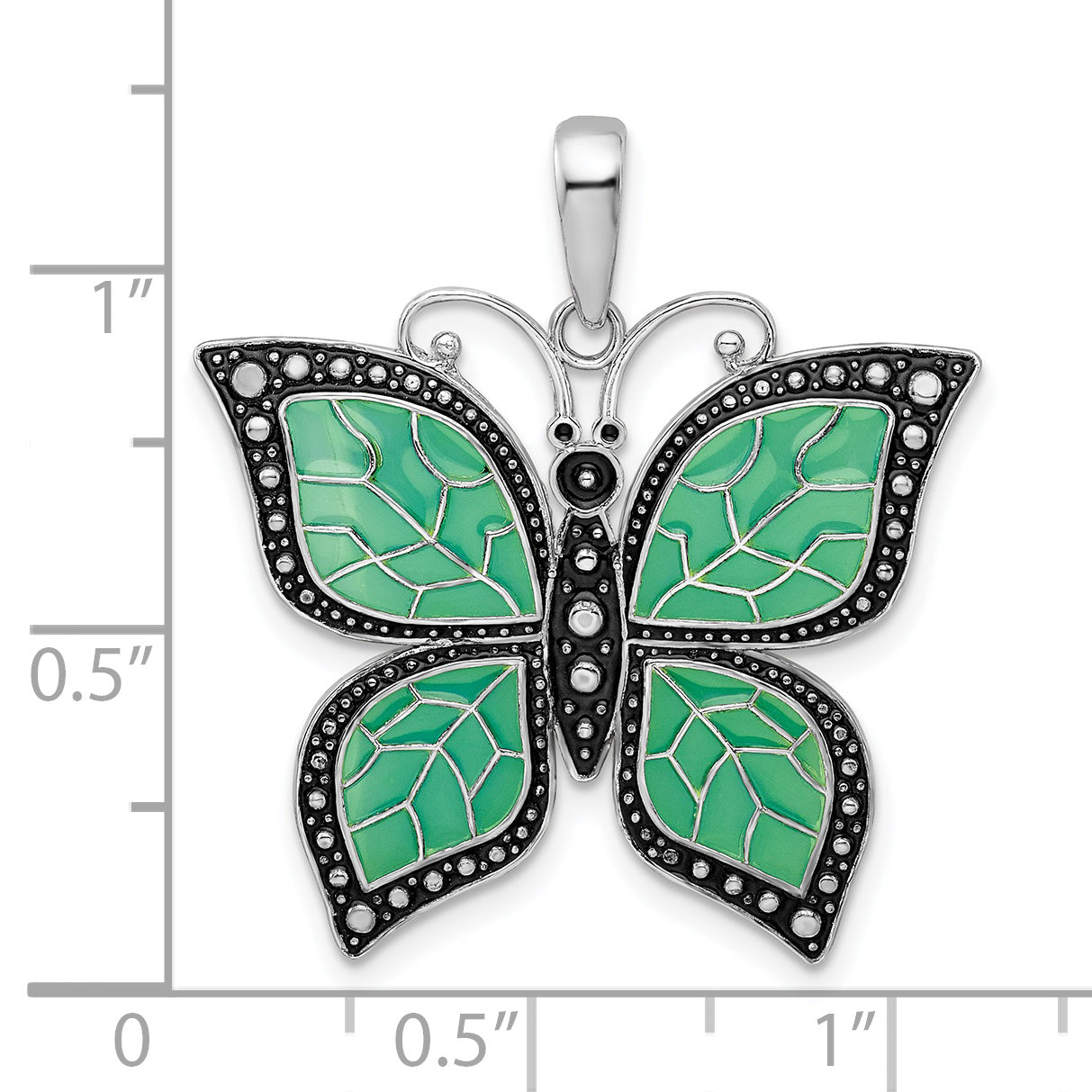 De-Ani Sterling Silver Rhodium-Plated Polished Enameled Aqua Butterfly Pendant