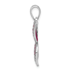 De-Ani Sterling Silver Rhodium-Plated Polished Enameled Fuchsia Butterfly Pendant