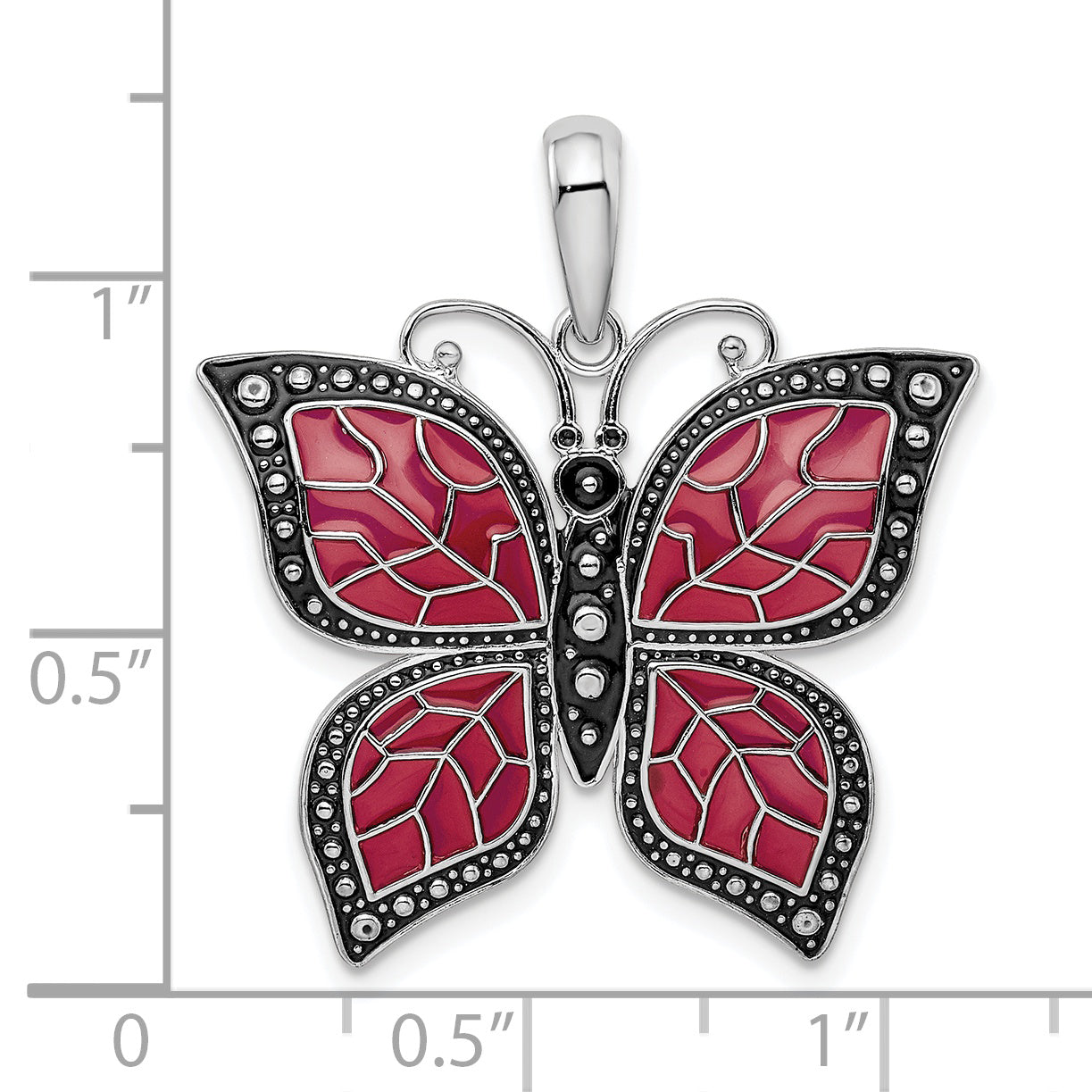 De-Ani Sterling Silver Rhodium-Plated Polished Enameled Purple Butterfly Pendant