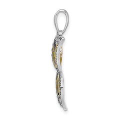 De-Ani Sterling Silver Rhodium-Plated Polished Enameled Yellow Butterfly Pendant