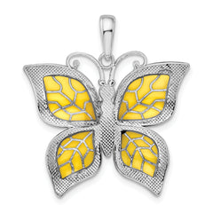 De-Ani Sterling Silver Rhodium-Plated Polished Enameled Yellow Butterfly Pendant