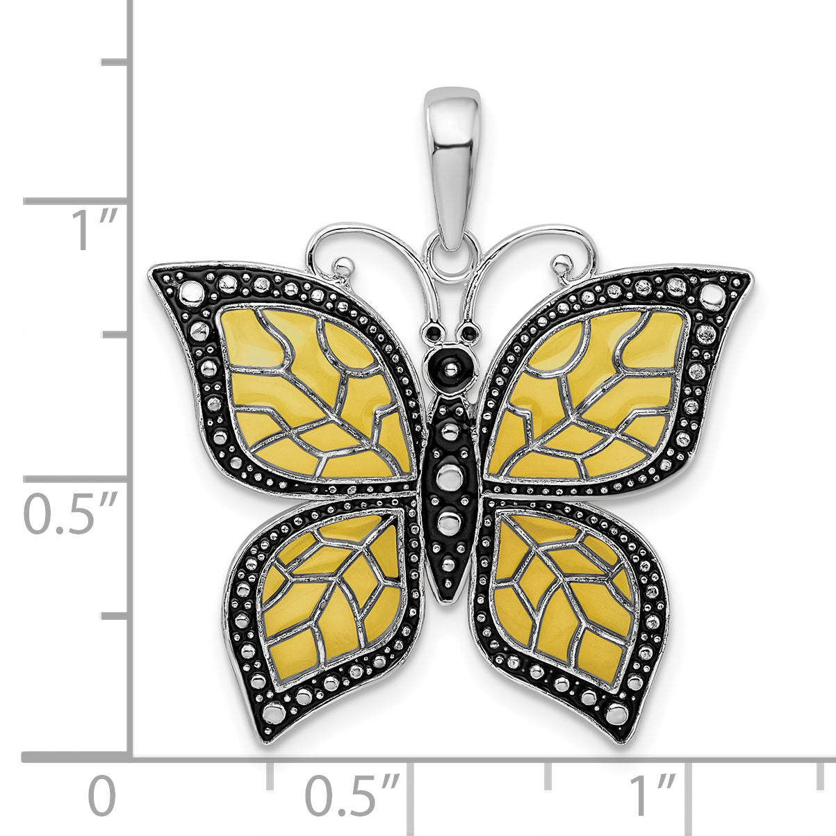 De-Ani Sterling Silver Rhodium-Plated Polished Enameled Yellow Butterfly Pendant