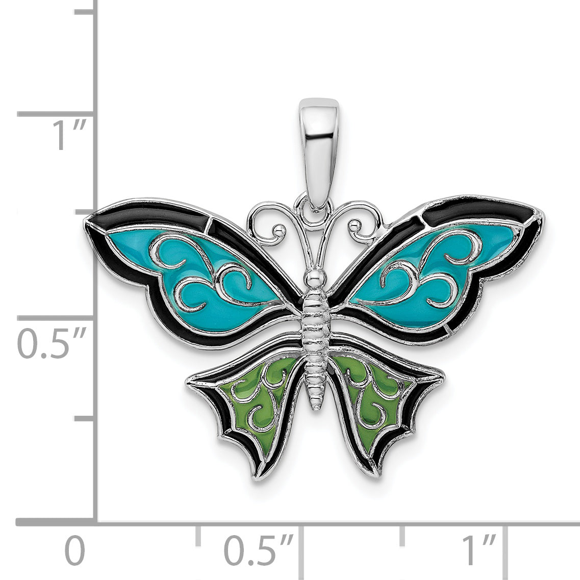 De-Ani Sterling Silver Rhodium-Plated Polished Enameled Aqua Butterfly Pendant