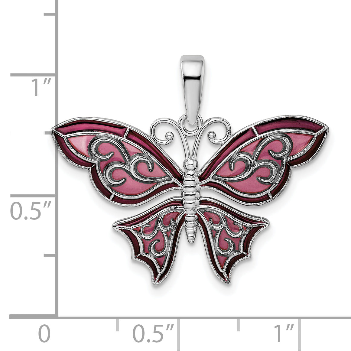 De-Ani Sterling Silver Rhodium-Plated Polished Enameled Purple Butterfly Pendant