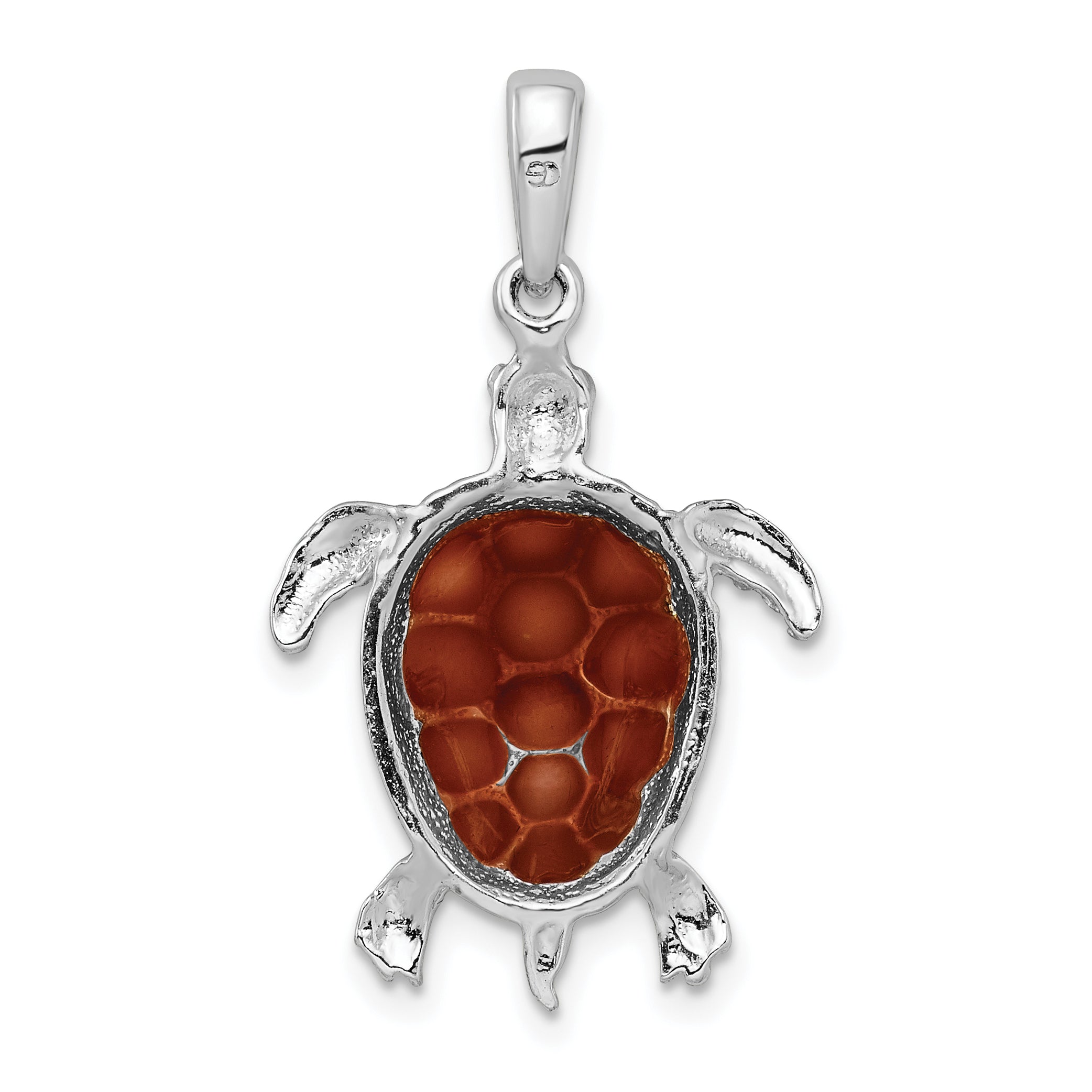 De-Ani Sterling Silver Polished Enameled Brown Sea Turtle Pendant