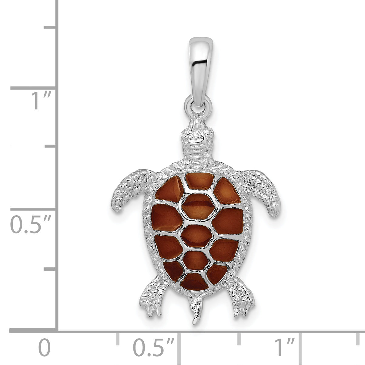 De-Ani Sterling Silver Polished Enameled Brown Sea Turtle Pendant