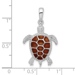 De-Ani Sterling Silver Polished Enameled Brown Sea Turtle Pendant