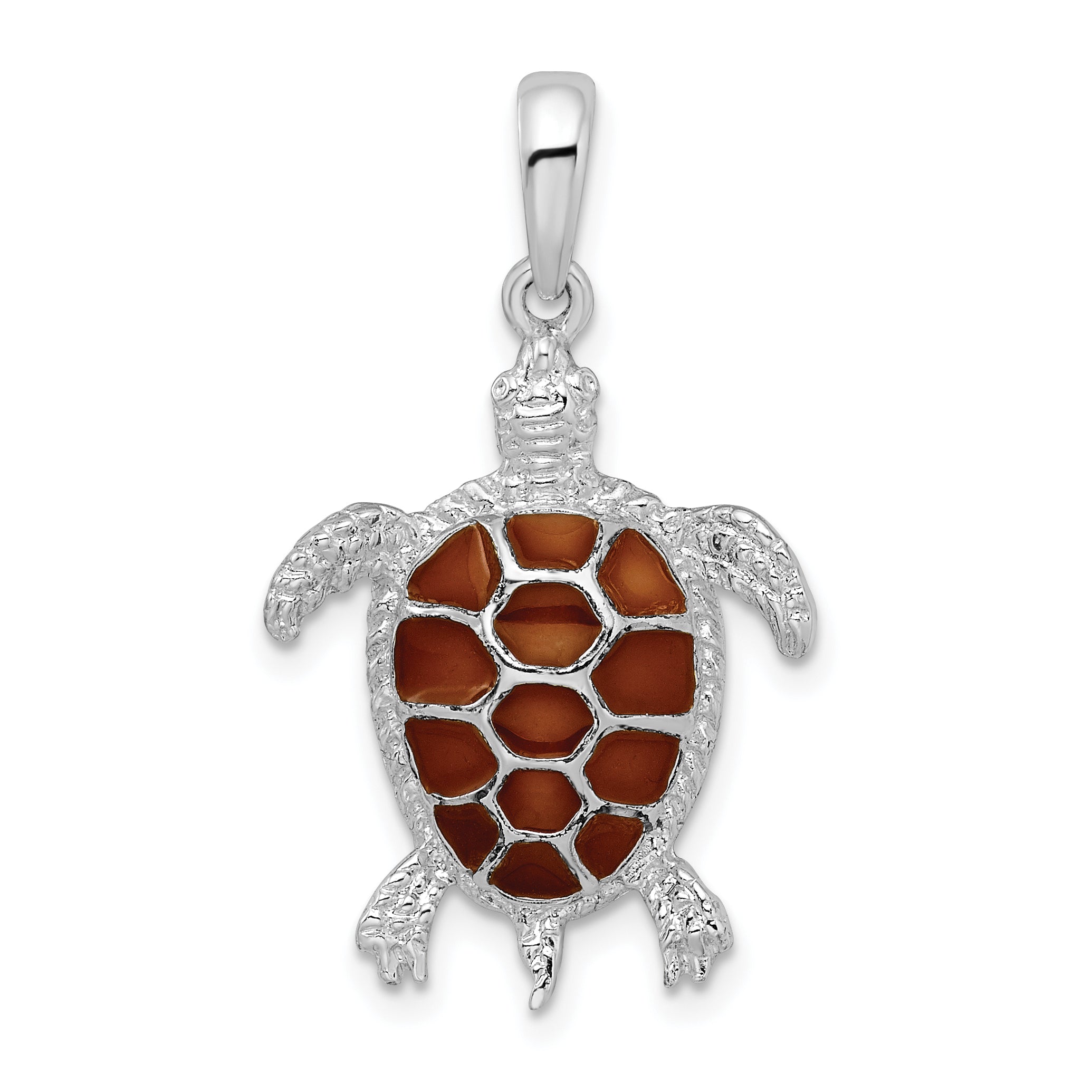 De-Ani Sterling Silver Polished Enameled Brown Sea Turtle Pendant