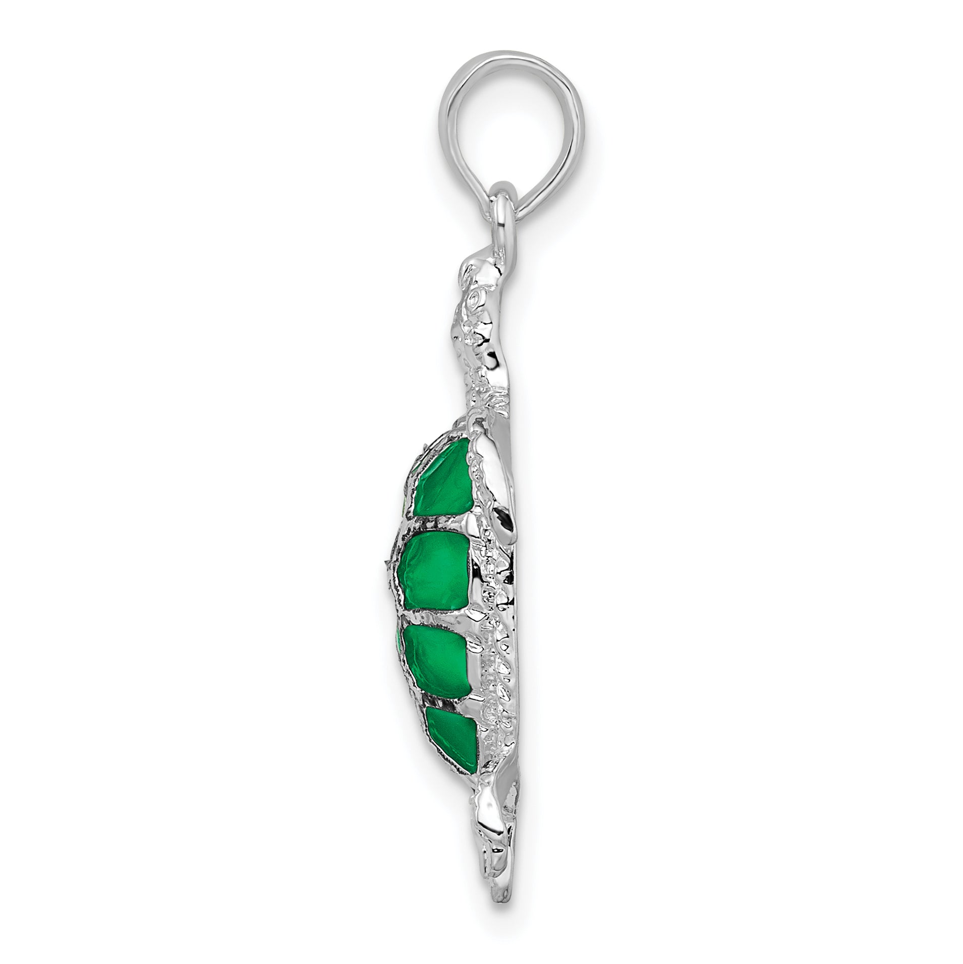 De-Ani Sterling Silver Rhodium-Plated Polished Enameled Green Sea Turtle Pendant