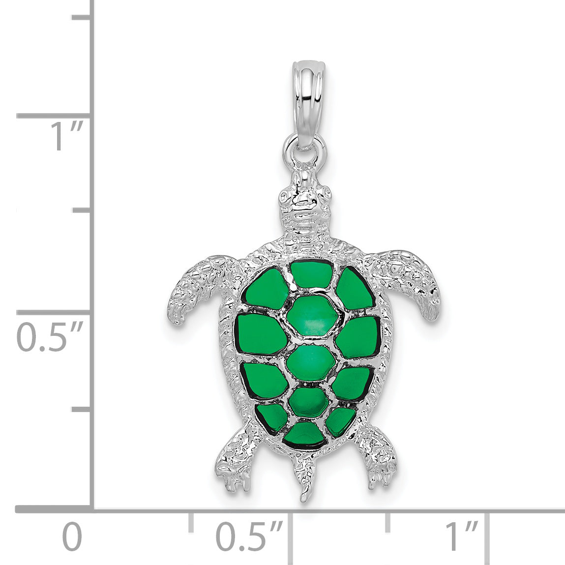 De-Ani Sterling Silver Rhodium-Plated Polished Enameled Green Sea Turtle Pendant