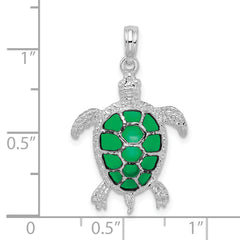 De-Ani Sterling Silver Rhodium-Plated Polished Enameled Green Sea Turtle Pendant