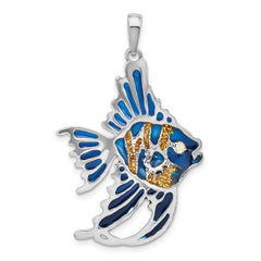 De-Ani Sterling Silver Rhodium-Plated Polished Enameled Angelfish Pendant