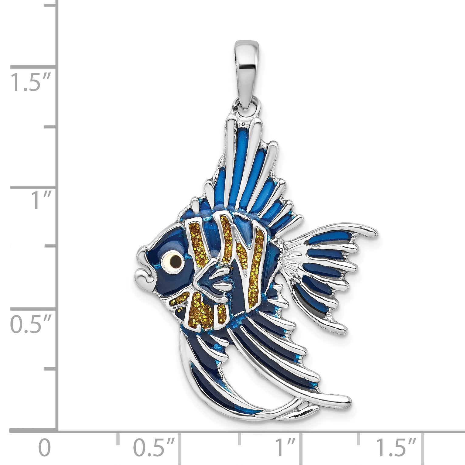 De-Ani Sterling Silver Rhodium-Plated Polished Enameled Angelfish Pendant