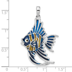 De-Ani Sterling Silver Rhodium-Plated Polished Enameled Angelfish Pendant