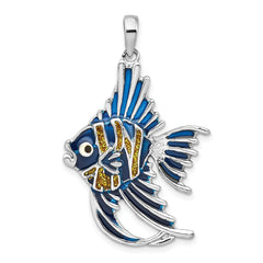 De-Ani Sterling Silver Rhodium-Plated Polished Enameled Angelfish Pendant