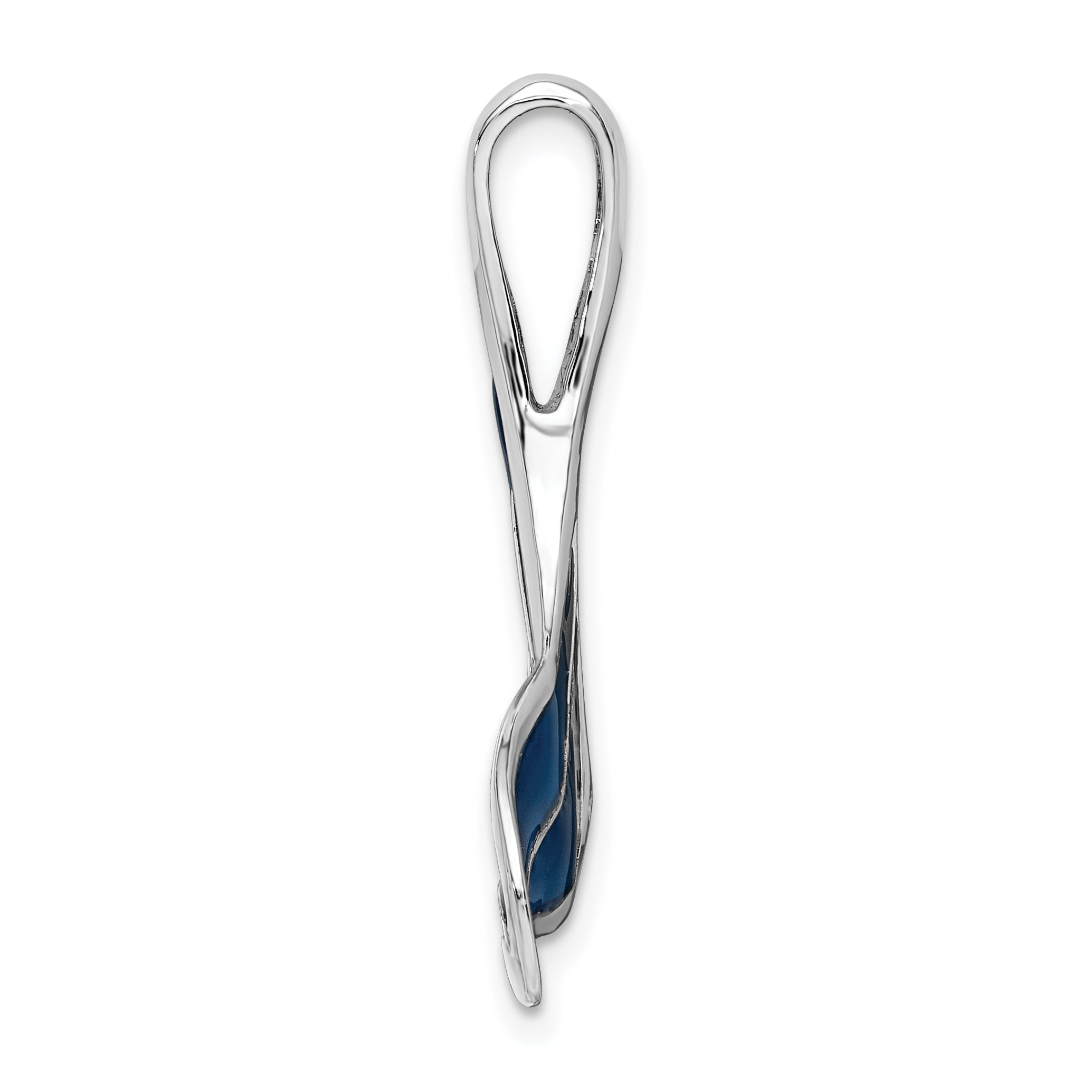 De-Ani Sterling Silver Rhodium-Plated Polished Enameled Blue Whale Tail Slide