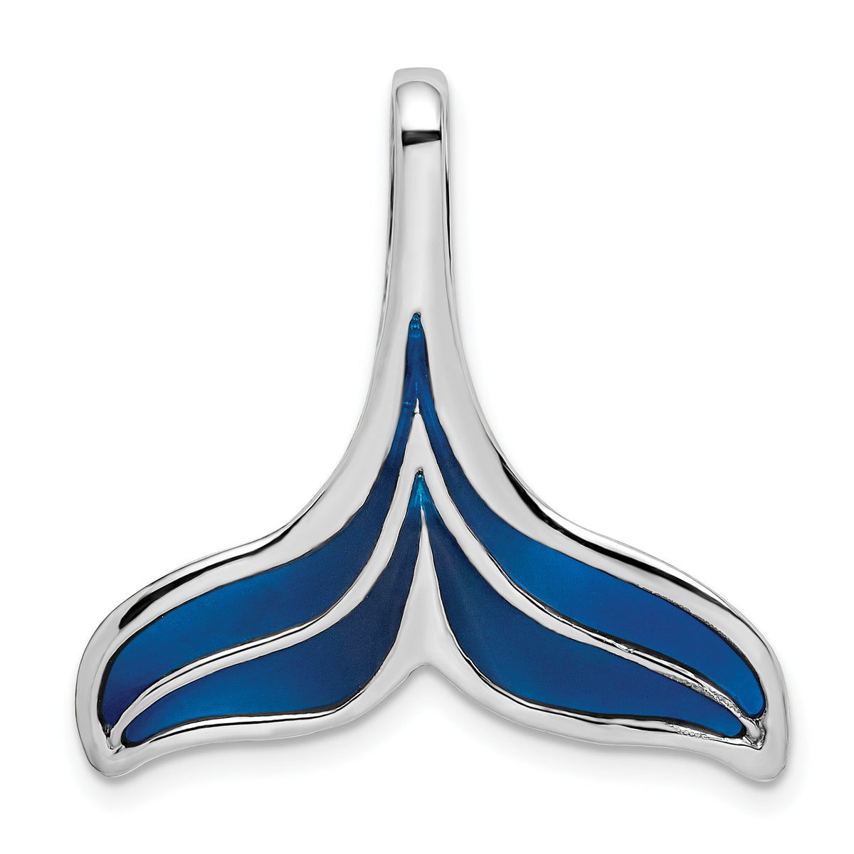 De-Ani Sterling Silver Rhodium-Plated Polished Enameled Blue Whale Tail Slide