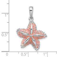 De-Ani Sterling Silver Rhodium-Plated Polished Enameled Starfish Pendant