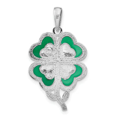 De-Ani Sterling Silver Rhodium-Plated Polished Enameled 4-Leaf Clover Pendant