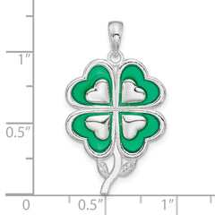 De-Ani Sterling Silver Rhodium-Plated Polished Enameled 4-Leaf Clover Pendant