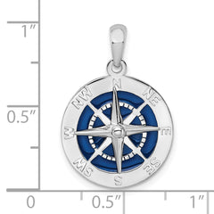 De-Ani Sterling Silver Rhodium-Plated Polished Enameled Compass Pendant