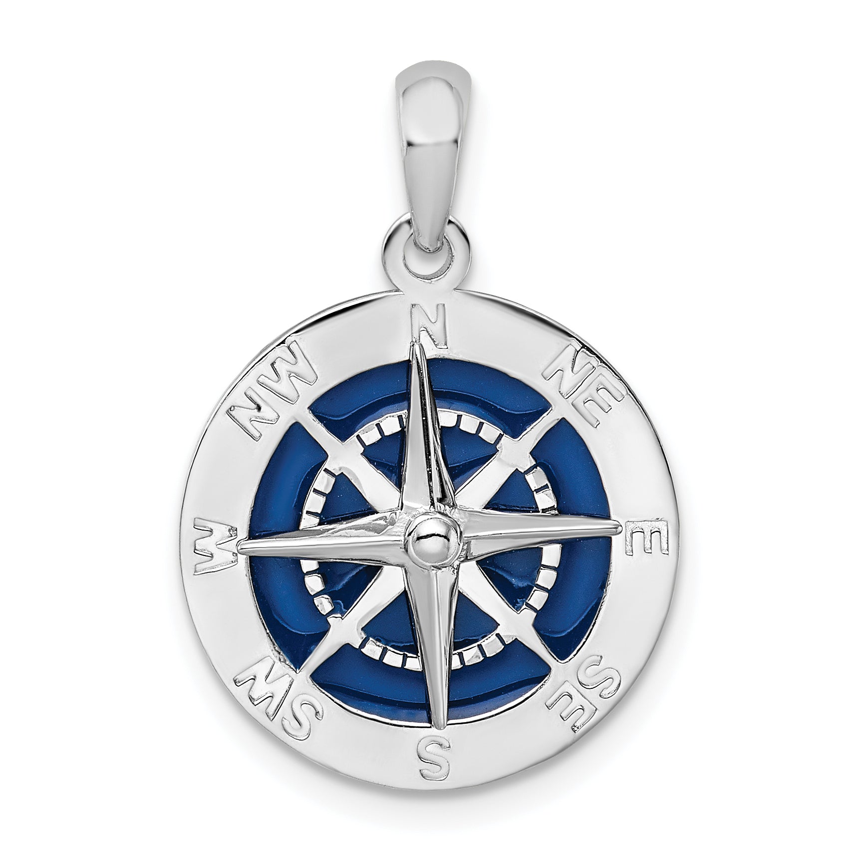 De-Ani Sterling Silver Rhodium-Plated Polished Enameled Compass Pendant