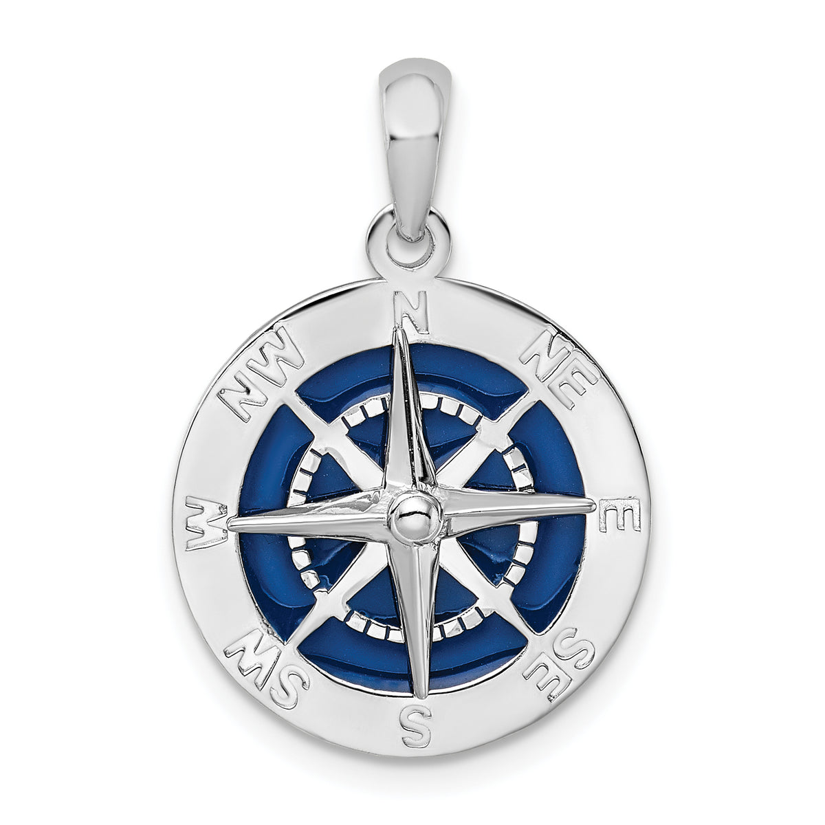 De-Ani Sterling Silver Rhodium-Plated Polished Enameled Compass Pendant