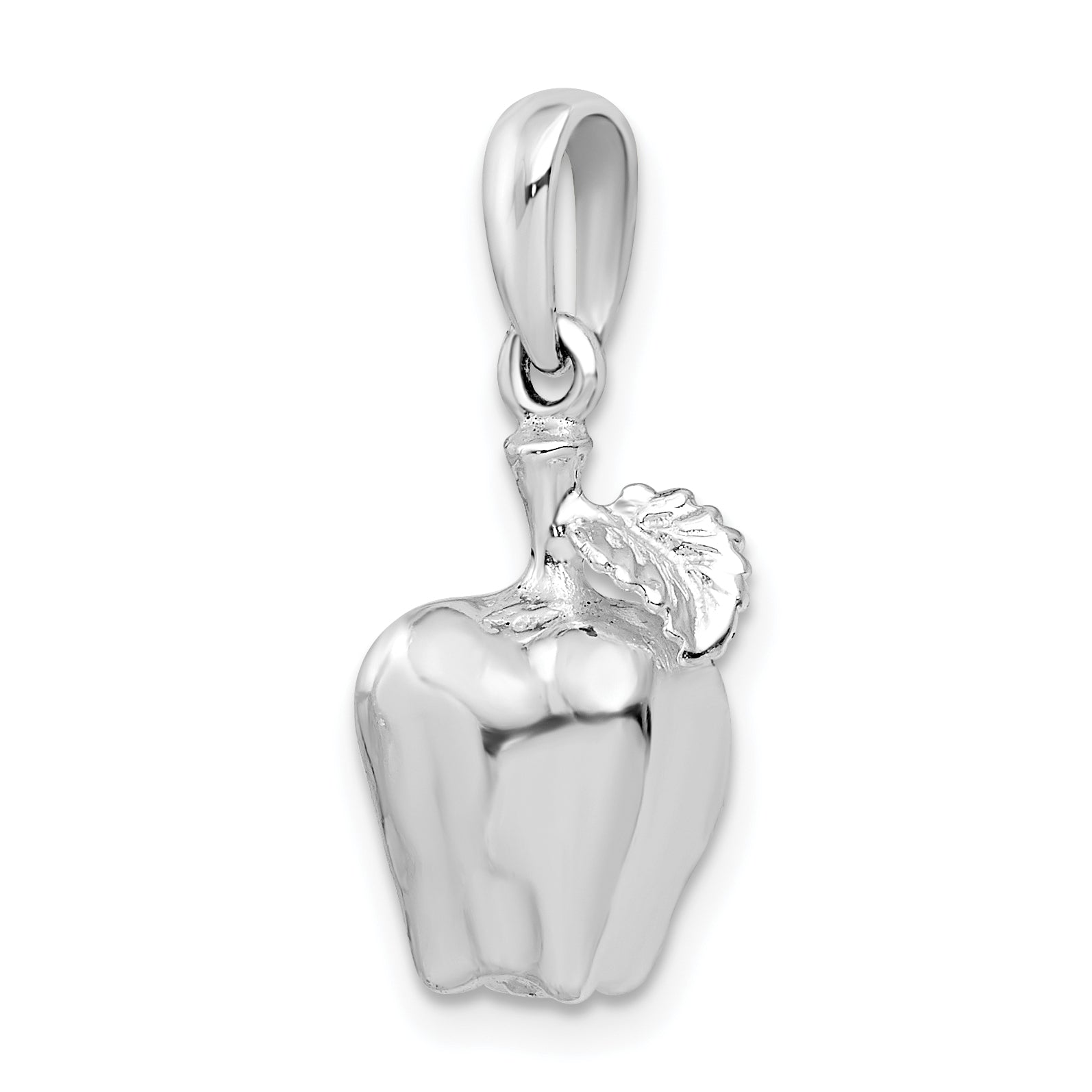 De-Ani Sterling Silver Rhodium-Plated Polished 3D Apple Pendant