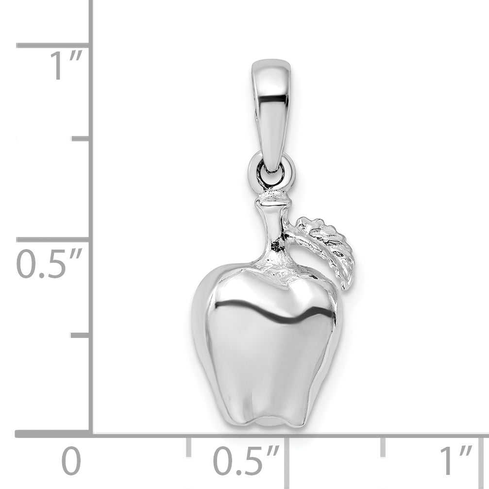 De-Ani Sterling Silver Rhodium-Plated Polished 3D Apple Pendant