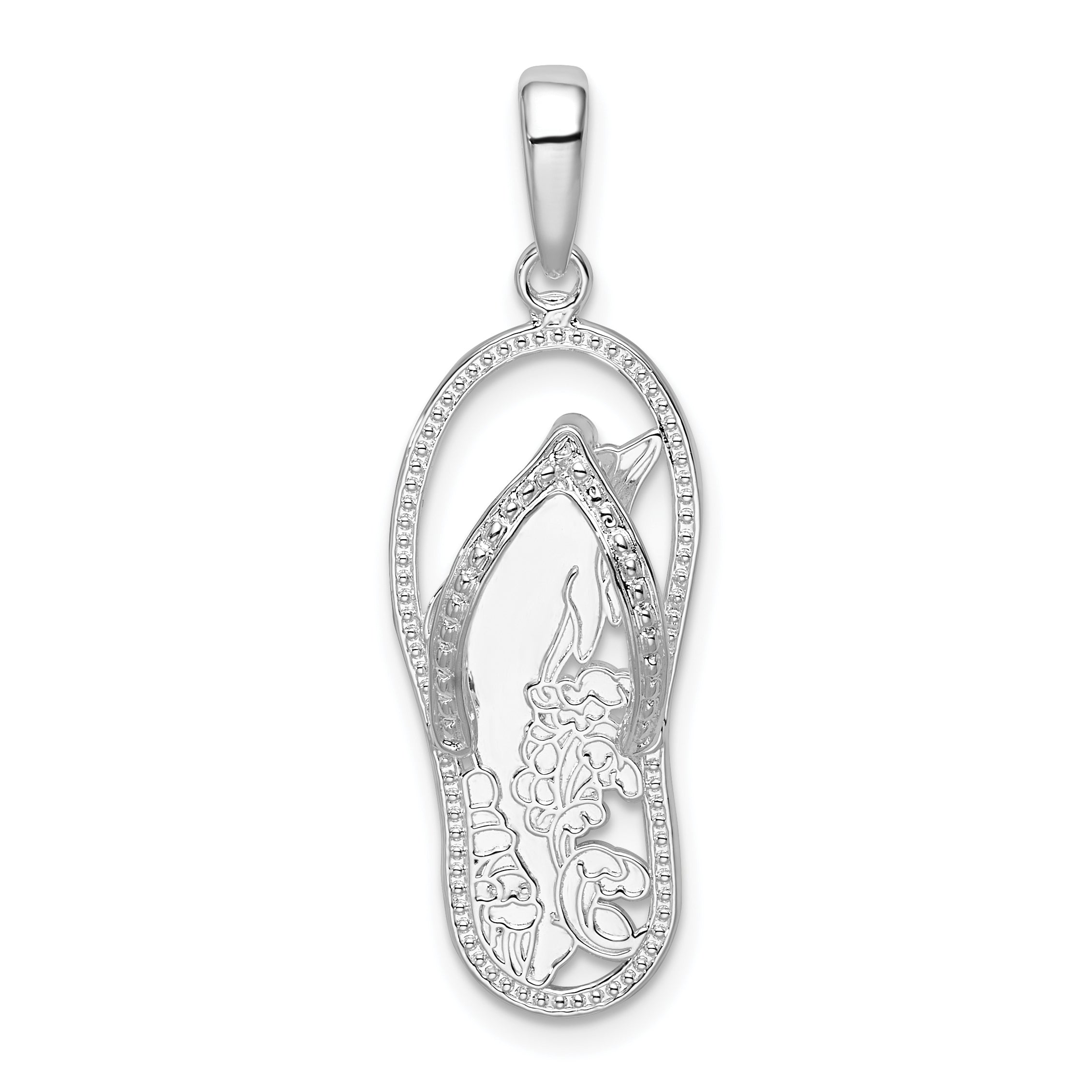 De-Ani Sterling Silver Rhodium-Plated 3D Cut-Out Dolphin Flip-flop Pendant