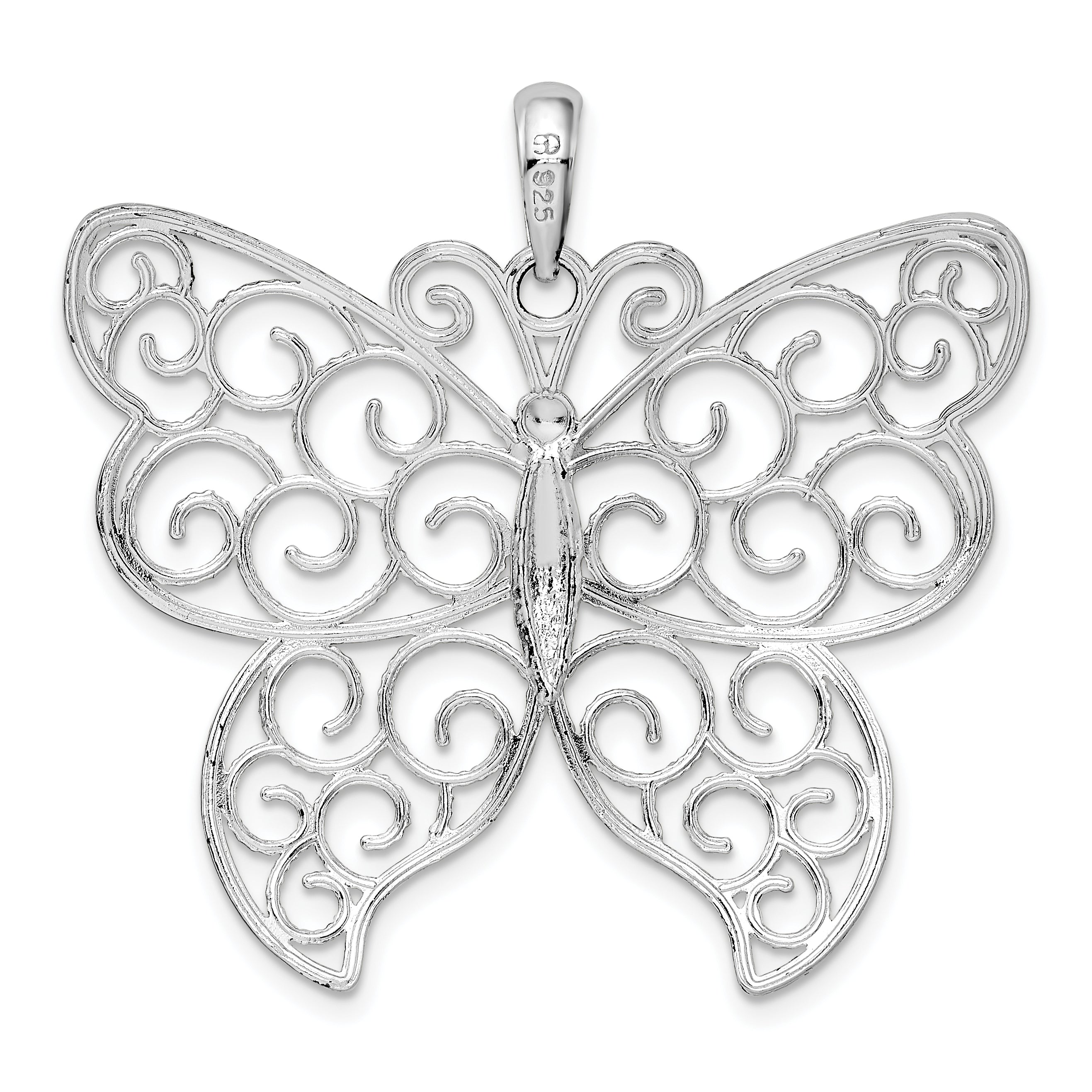 De-Ani Sterling Silver Rhodium-Plated Large Beaded Filigree Butterfly Pendant