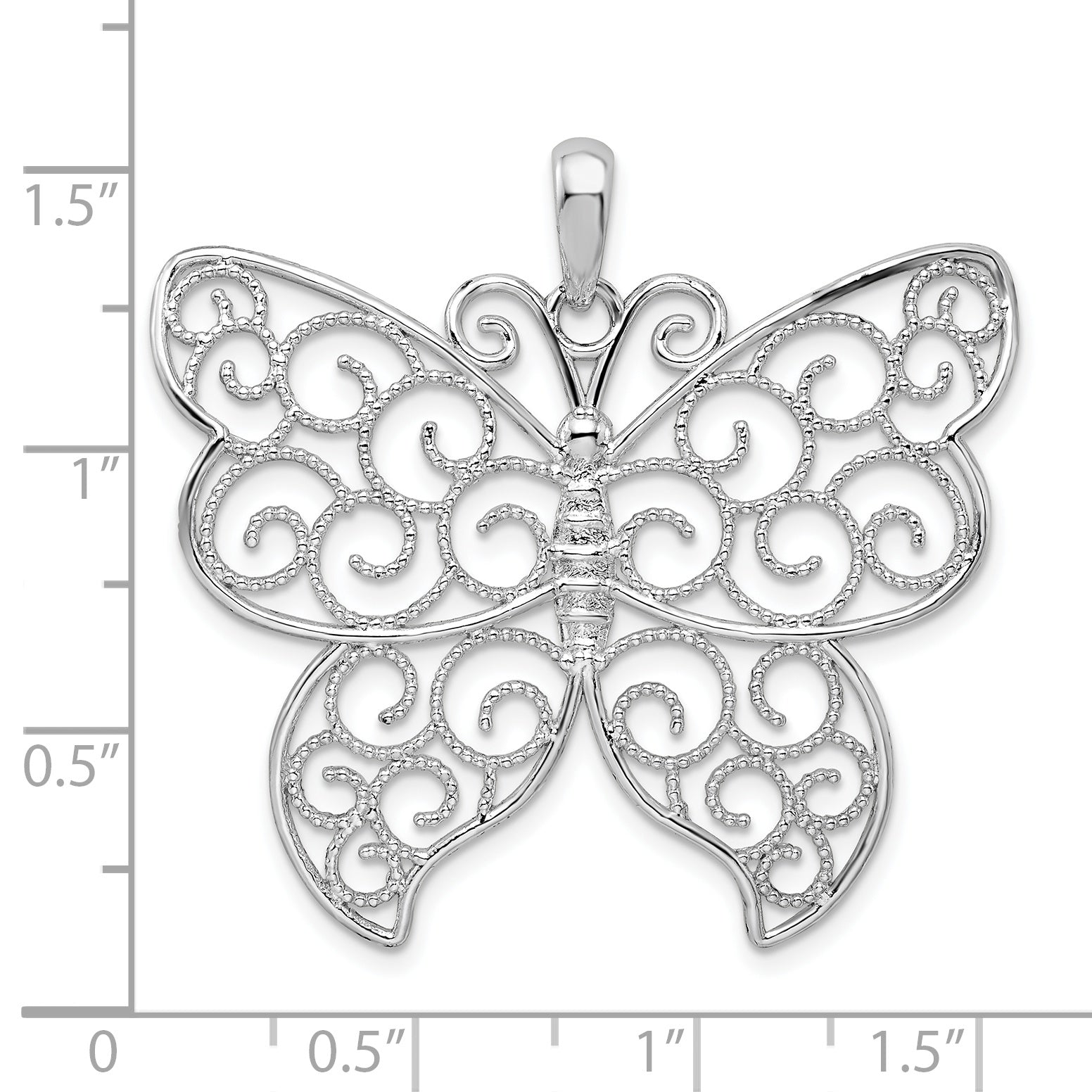 De-Ani Sterling Silver Rhodium-Plated Large Beaded Filigree Butterfly Pendant