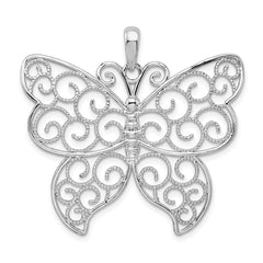 De-Ani Sterling Silver Rhodium-Plated Large Beaded Filigree Butterfly Pendant