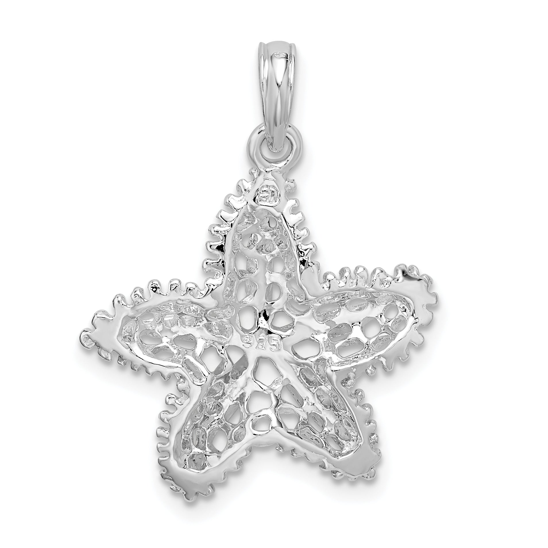 De-Ani Sterling Silver Rhodium-Plated Polished Cut-Out Filigree Starfish Pendant