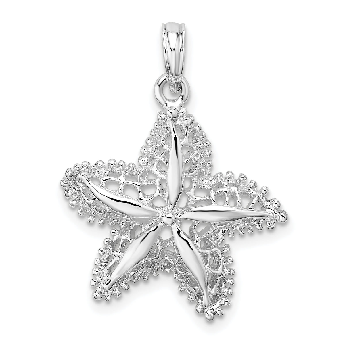 De-Ani Sterling Silver Rhodium-Plated Polished Cut-Out Filigree Starfish Pendant