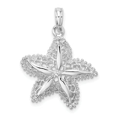 De-Ani Sterling Silver Rhodium-Plated Polished Cut-Out Filigree Starfish Pendant