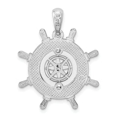 De-Ani Sterling Silver Rhodium-Plated Polished Ships Wheel with Compass Pendant