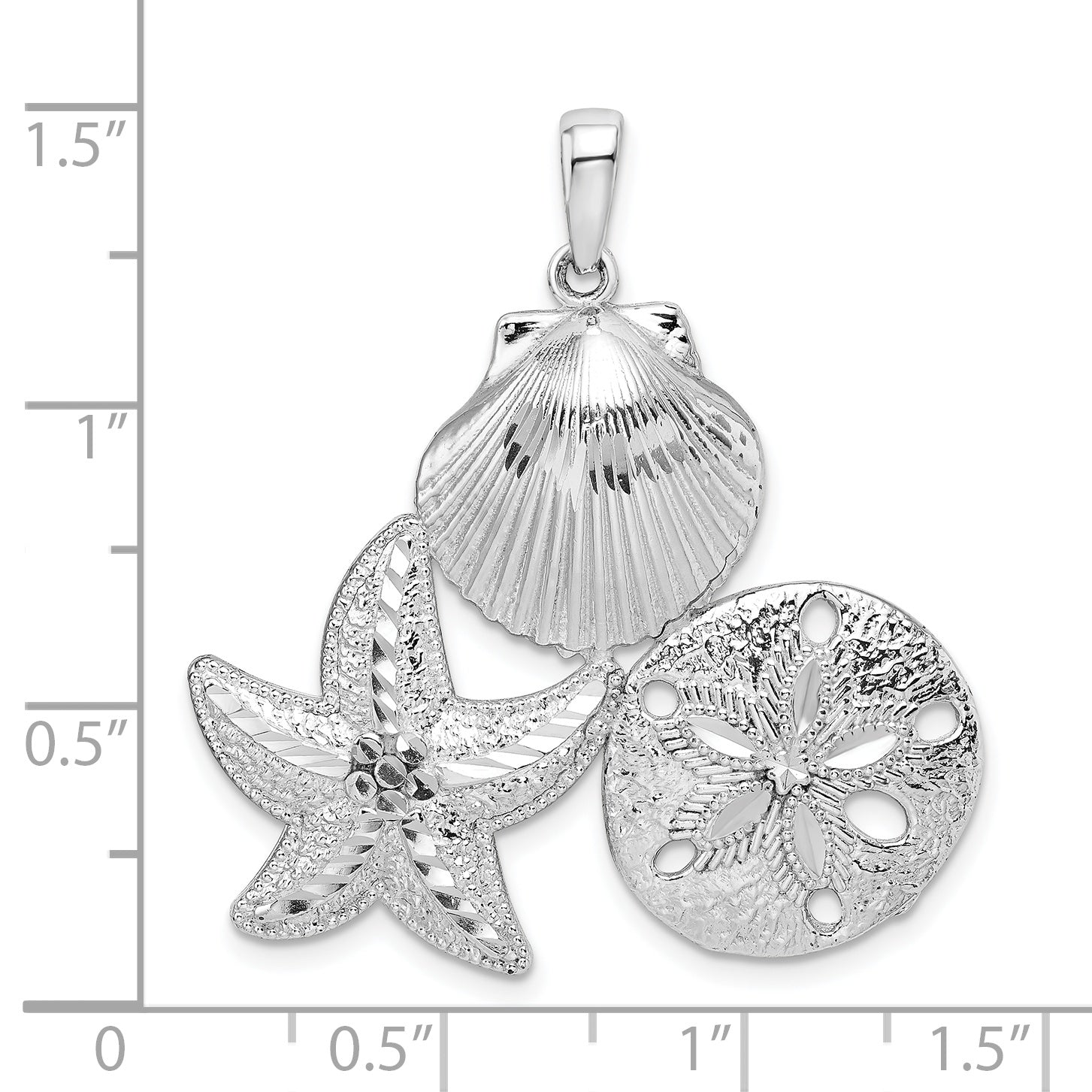 De-Ani Sterling Silver Polished and Diamond-Cut Sea Life Pendant