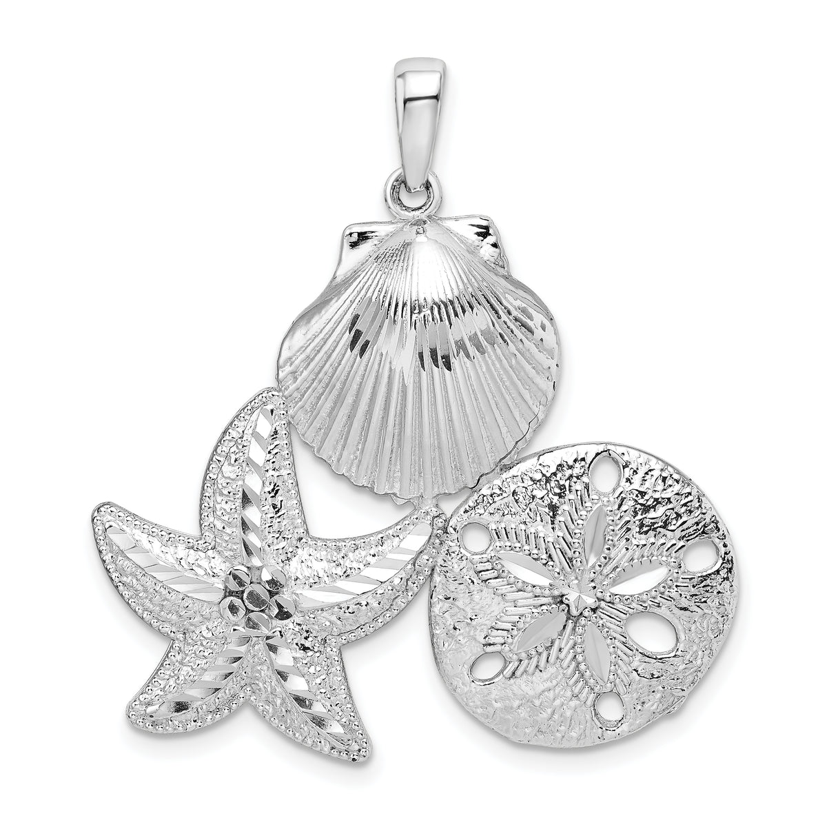 De-Ani Sterling Silver Polished and Diamond-Cut Sea Life Pendant