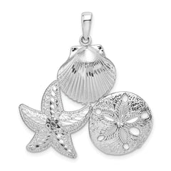 De-Ani Sterling Silver Polished and Diamond-Cut Sea Life Pendant