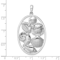 De-Ani Sterling Silver Polished Shells Oval Pendant