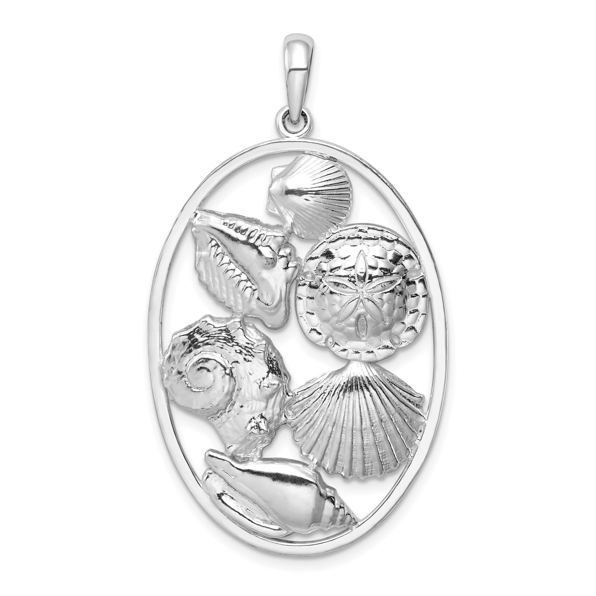 De-Ani Sterling Silver Polished Shells Oval Pendant