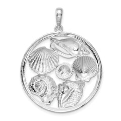 De-Ani Sterling Silver Polished Shells Large Round Pendant