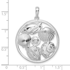 De-Ani Sterling Silver Polished Shells Large Round Pendant