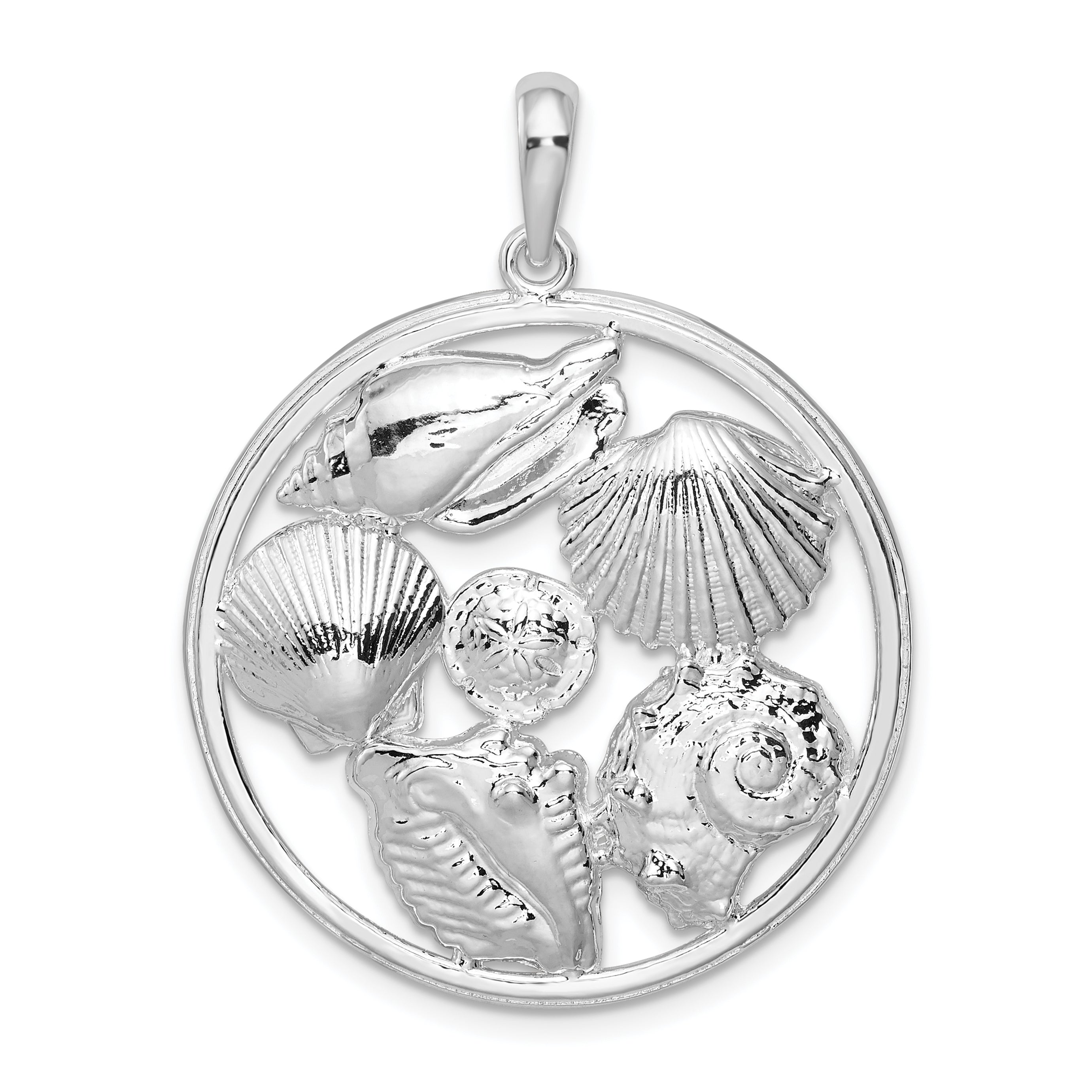 De-Ani Sterling Silver Polished Shells Large Round Pendant