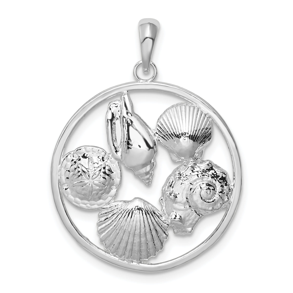 De-Ani Sterling Silver Polished Shells Round Pendant