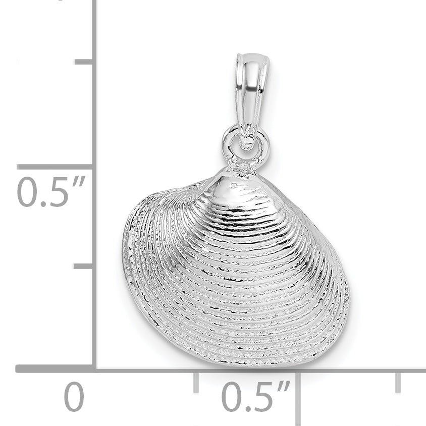 De-Ani Sterling Silver Rhodium-Plated Polished Clam Shell Pendant