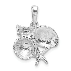 De-Ani Sterling Silver Rhodium-Plated Polished Shell Cluster Pendant